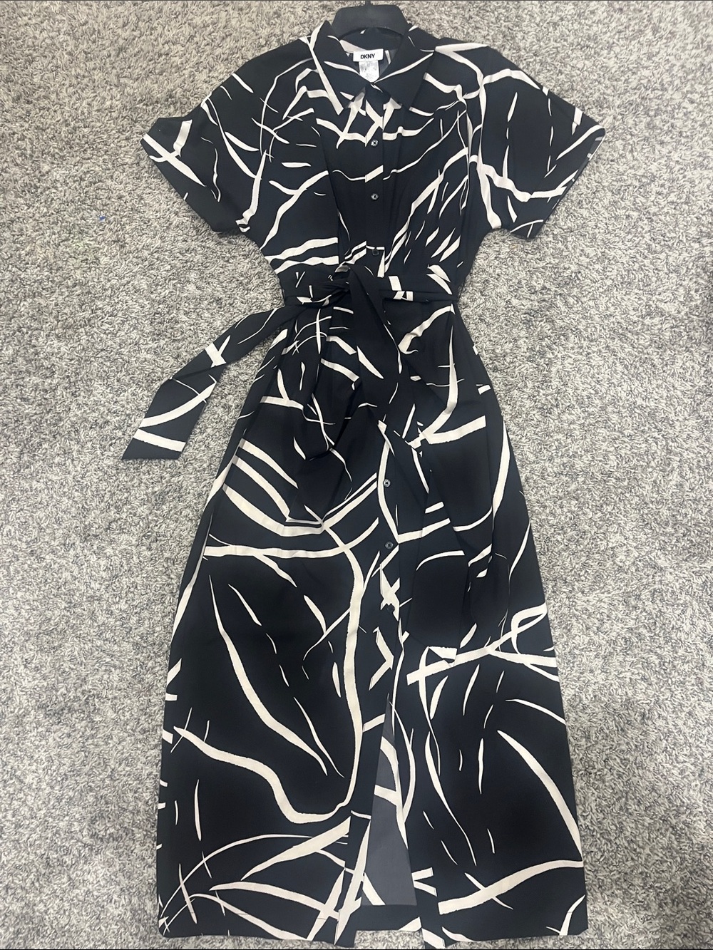 DKNY Black Maxi Shirt Dress with Cream Abstract Print